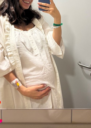 SUWEN Beyaz Hamile Lohusa Sabahlık Midi Boy - Görsel 2