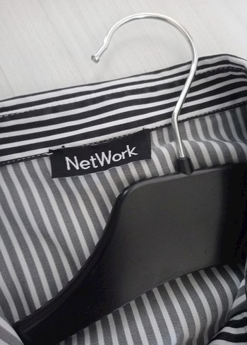 neye Uzun Kollu Gri Çizgili Kadın Gömlek - Görsel 5