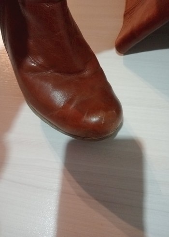 Kahverengi Deri Platform Topuklu Diz Boyu Kadın Çizme - Görsel 14