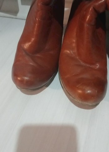 Kahverengi Deri Platform Topuklu Diz Boyu Kadın Çizme - Görsel 10