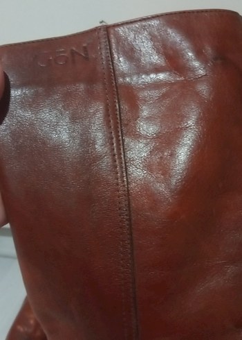 Kahverengi Deri Platform Topuklu Diz Boyu Kadın Çizme - Görsel 5