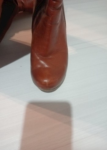 Kahverengi Deri Platform Topuklu Diz Boyu Kadın Çizme - Görsel 13