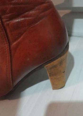 Kahverengi Deri Platform Topuklu Diz Boyu Kadın Çizme - Görsel 3