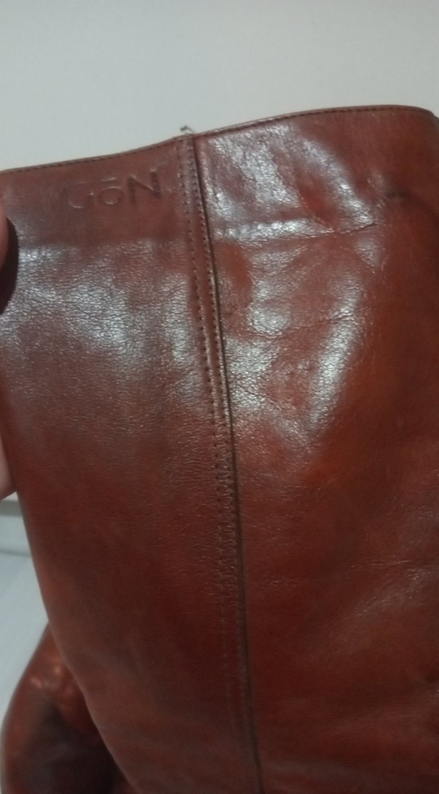 Kahverengi Deri Platform Topuklu Diz Boyu Kadın Çizme - Görsel 5