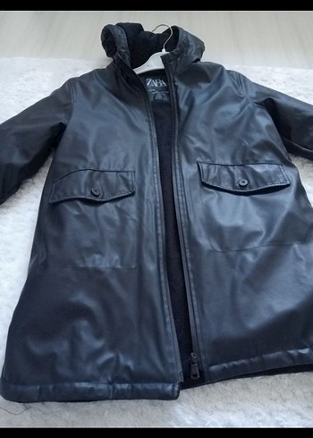 zara lacivert suni Deri parka - Görsel 8