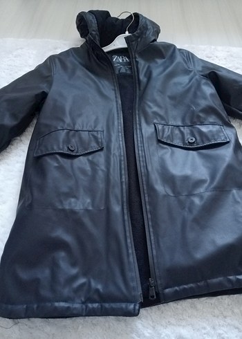 zara lacivert suni Deri parka - Görsel 7