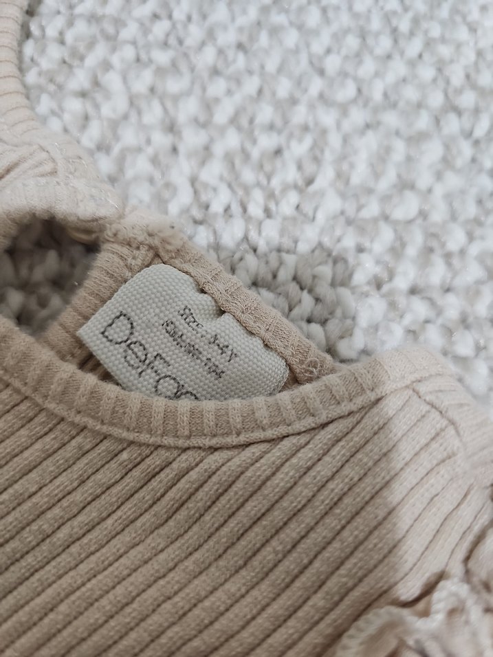 Kız Çocuk Bej Keten Fırfırlı Elbise&Tişört - Görsel 5