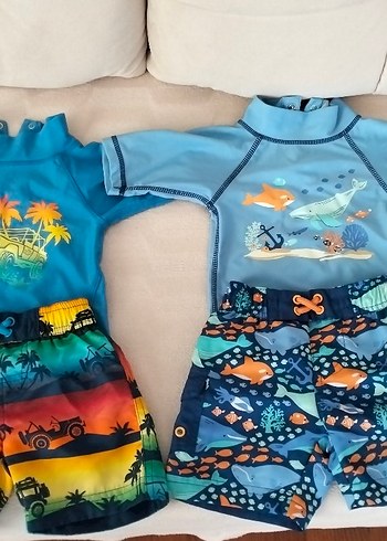 1,5 Yaş Beden mavi Renk Erkek Çocuk Renkli Baskılı Kısa Kollu Mayo Seti