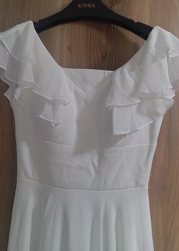 V Yaka Beyaz Bohem Uzun elbise - Görsel 3