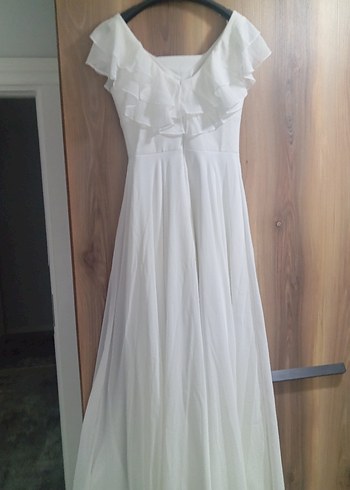 V Yaka Beyaz Bohem Uzun elbise - Görsel 2