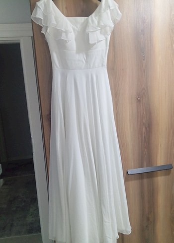 V Yaka Beyaz Bohem Uzun elbise - Görsel 4