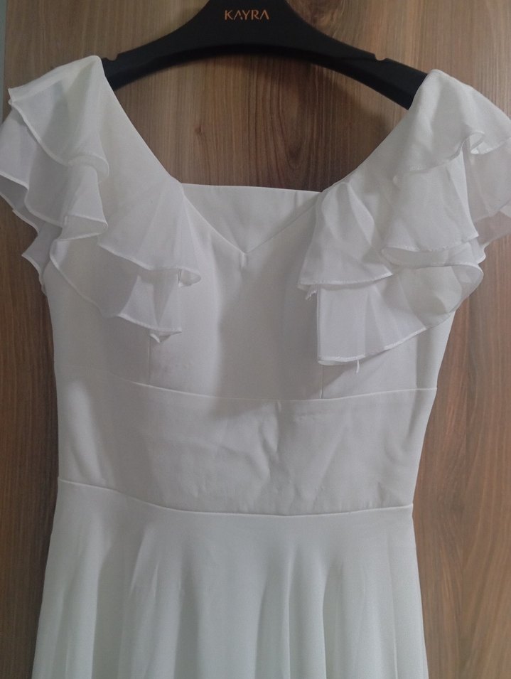 V Yaka Beyaz Bohem Uzun elbise - Görsel 3