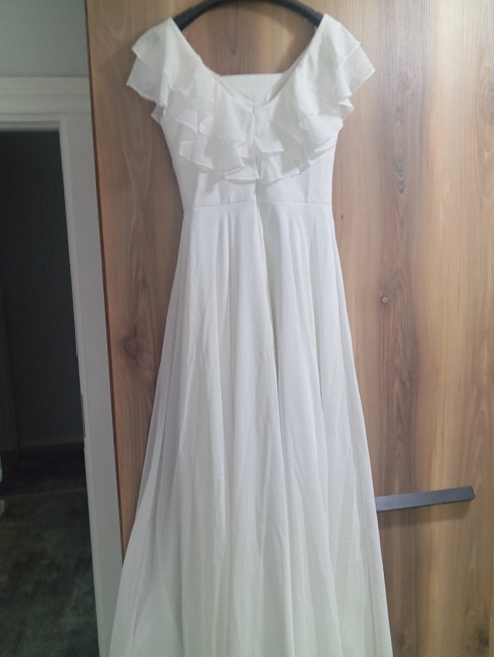 V Yaka Beyaz Bohem Uzun elbise - Görsel 2