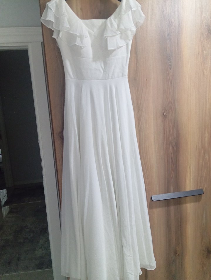 V Yaka Beyaz Bohem Uzun elbise - Görsel 4