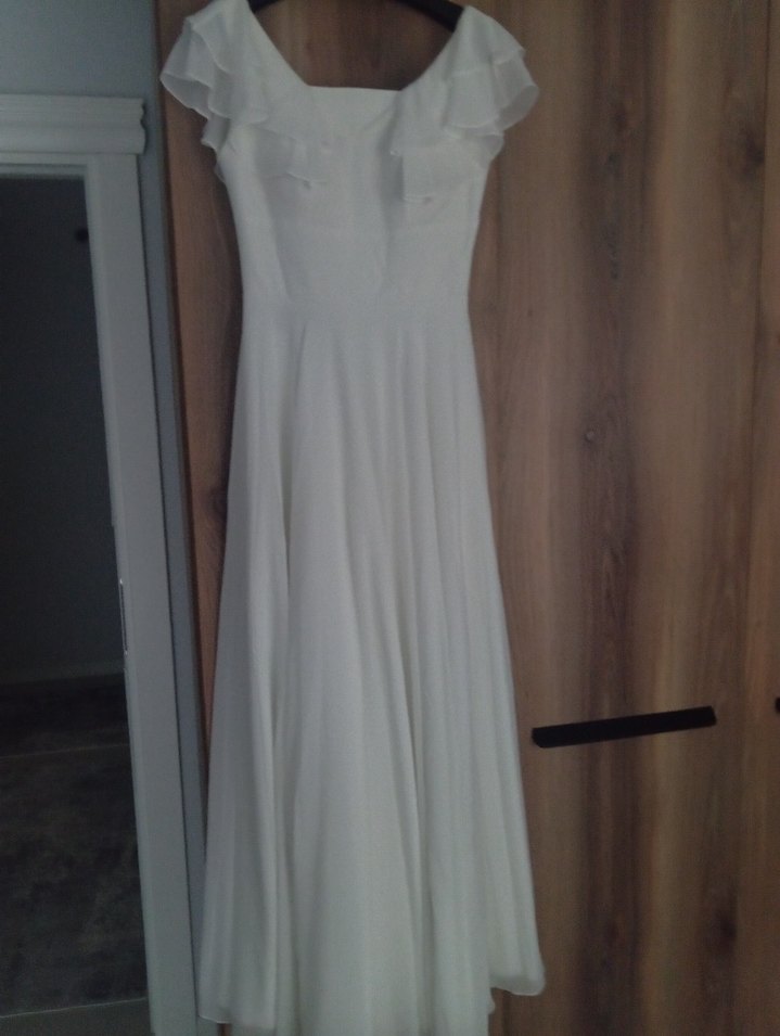 V Yaka Beyaz Bohem Uzun elbise - Görsel 5