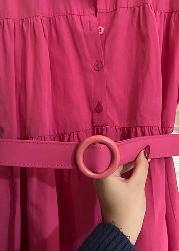 Pembe kısa gömlek elbise - Görsel 2