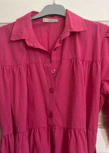 Pembe kısa gömlek elbise - Görsel 3