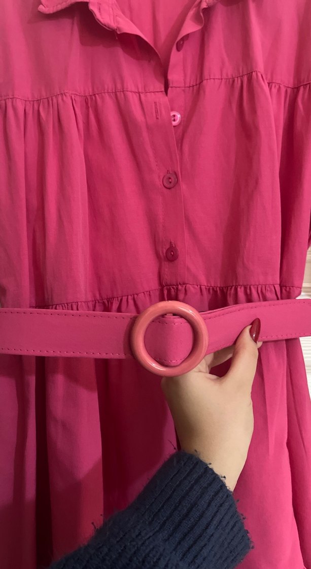 Pembe kısa gömlek elbise - Görsel 2