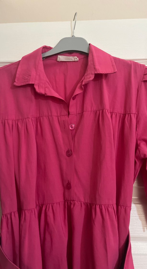 Pembe kısa gömlek elbise - Görsel 3