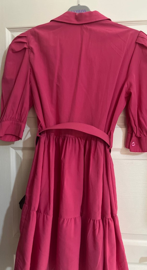 Pembe kısa gömlek elbise - Görsel 4