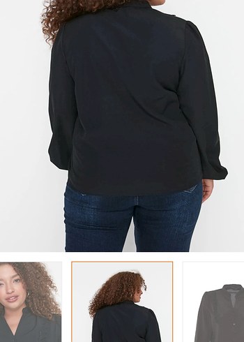 50 Beden Siyah Denim V Yaka Uzun Kollu Gömlek