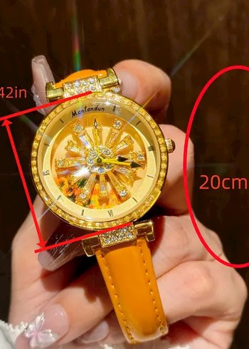 Kar tanesi turuncu dönel zirkon taşlı saat - Görsel 4