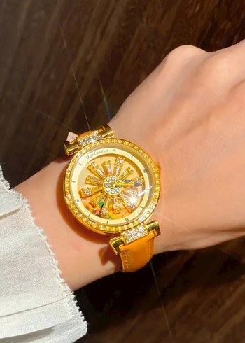 Kar tanesi turuncu dönel zirkon taşlı saat - Görsel 3