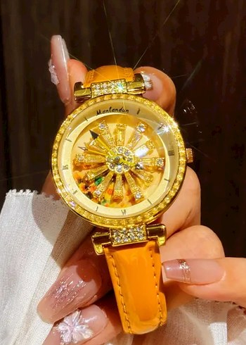 Kar tanesi turuncu dönel zirkon taşlı saat - Görsel 6