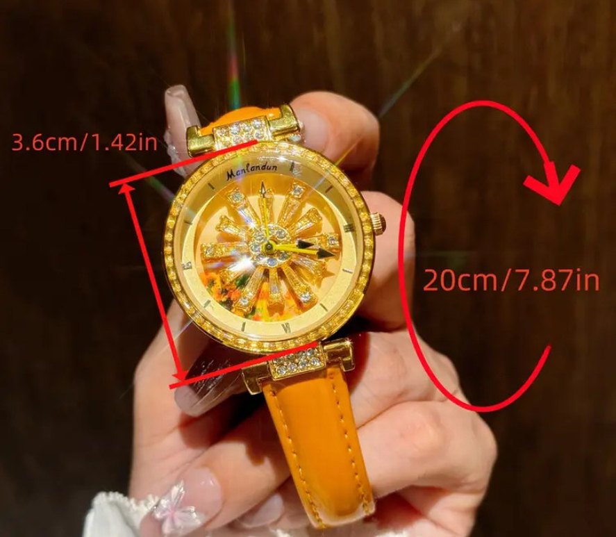 Kar tanesi turuncu dönel zirkon taşlı saat - Görsel 4