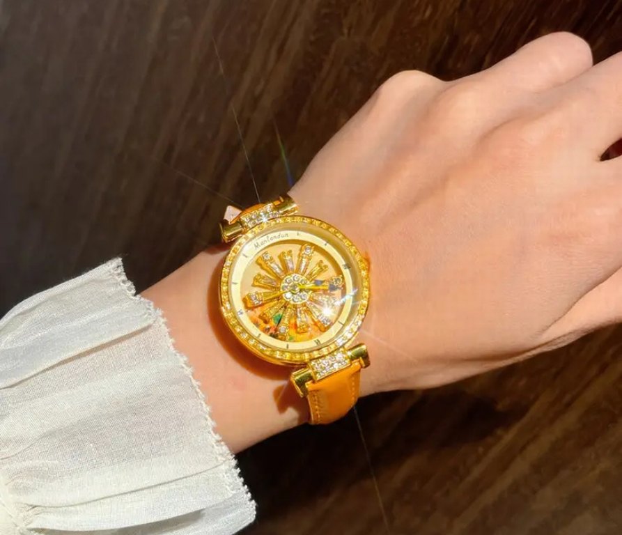 Kar tanesi turuncu dönel zirkon taşlı saat - Görsel 3