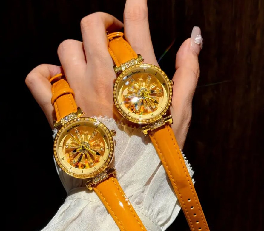 Kar tanesi turuncu dönel zirkon taşlı saat - Görsel 2