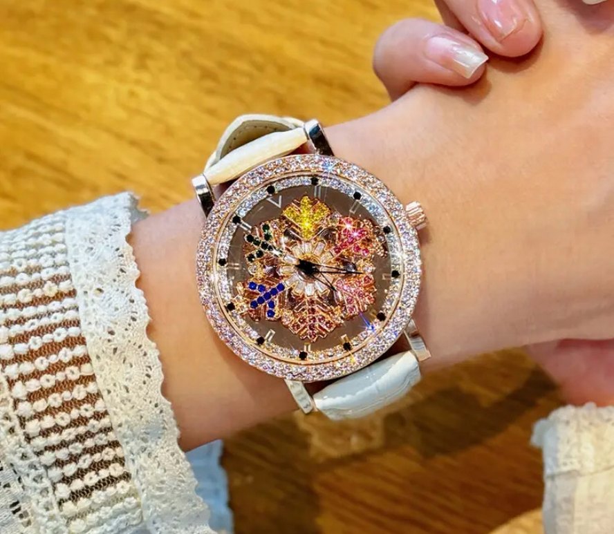 Kar tanesi Beyaz Payetli Bohem Kadın Kol Saati - Görsel 2