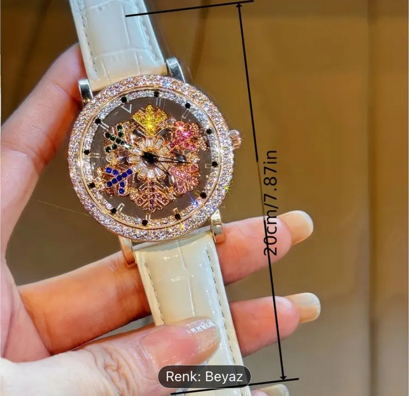 Kar tanesi Beyaz Payetli Bohem Kadın Kol Saati - Görsel 4