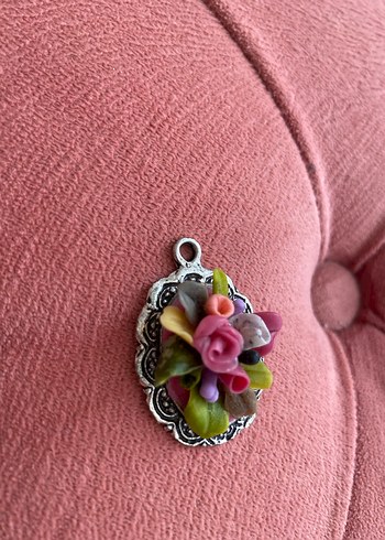 Pembe Çiçekli Boncuklu Bohem Kolye Ucu - Görsel 2