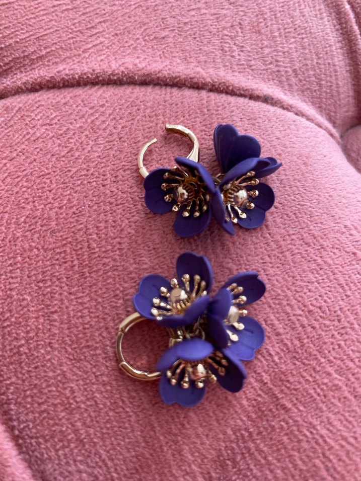 Mor Boncuklu Çiçek Küpeler - Görsel 3