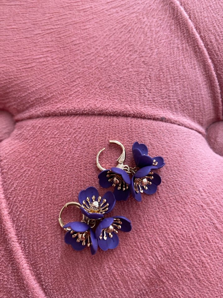 Mor Boncuklu Çiçek Küpeler - Görsel 2