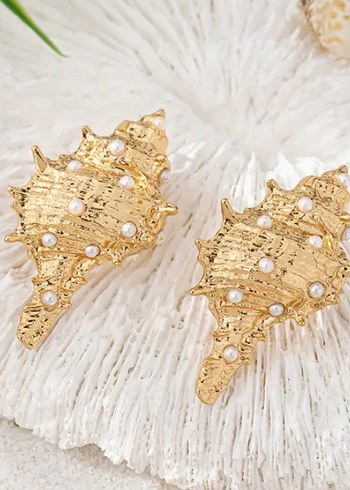 İnci Detaylı Altın Renk Mini Küpe - Görsel 3