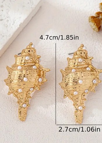 İnci Detaylı Altın Renk Mini Küpe - Görsel 4