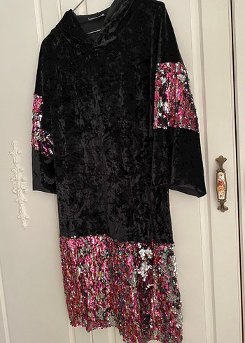 Hooopstore Kadın Siyah Payetli Midi Tunik - Görsel 2