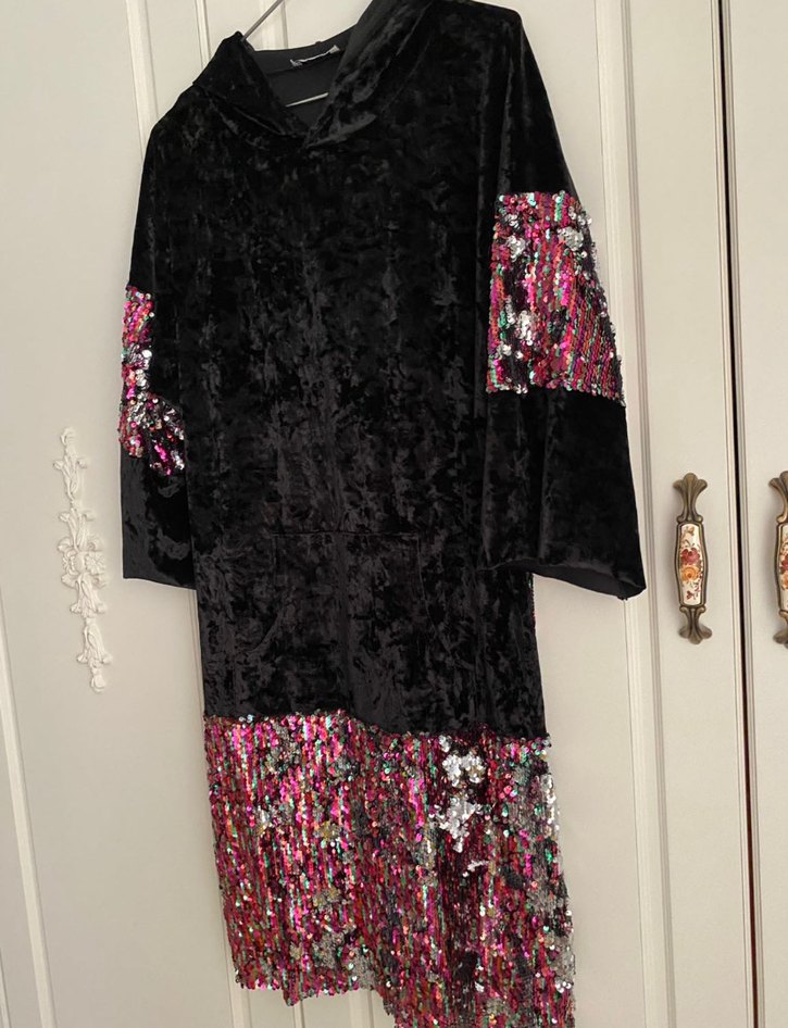 Hooopstore Kadın Siyah Payetli Midi Tunik - Görsel 3