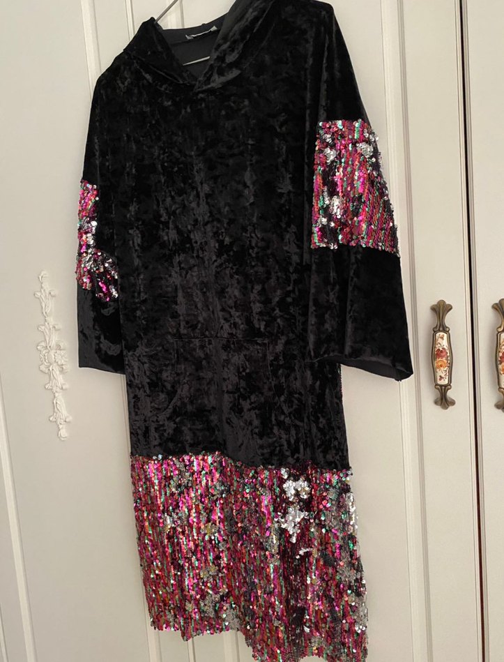 Hooopstore Kadın Siyah Payetli Midi Tunik - Görsel 2