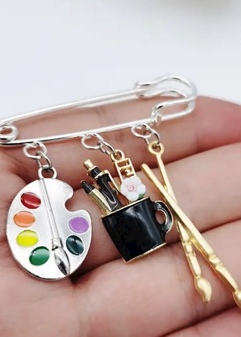 Paletli ressam Çok Renkli Kadın Broş - Görsel 2