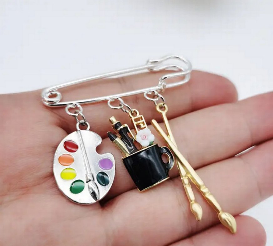 Paletli ressam Çok Renkli Kadın Broş - Görsel 2