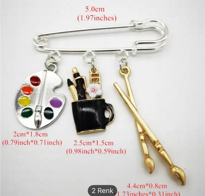 Paletli ressam Çok Renkli Kadın Broş - Görsel 3