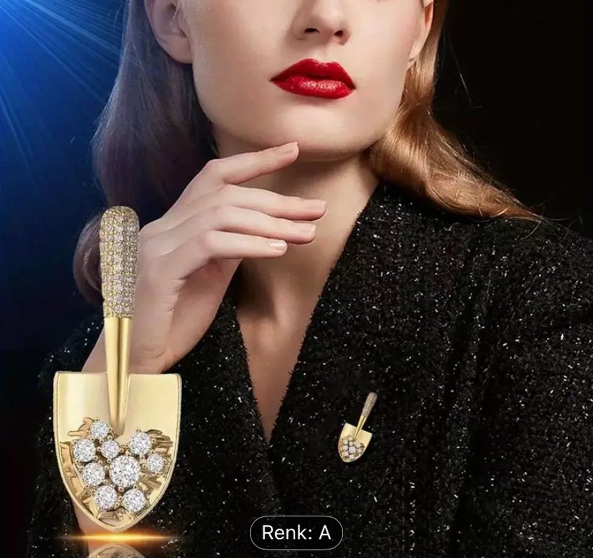 Zirkon Gold Kadın Broş - Görsel 3