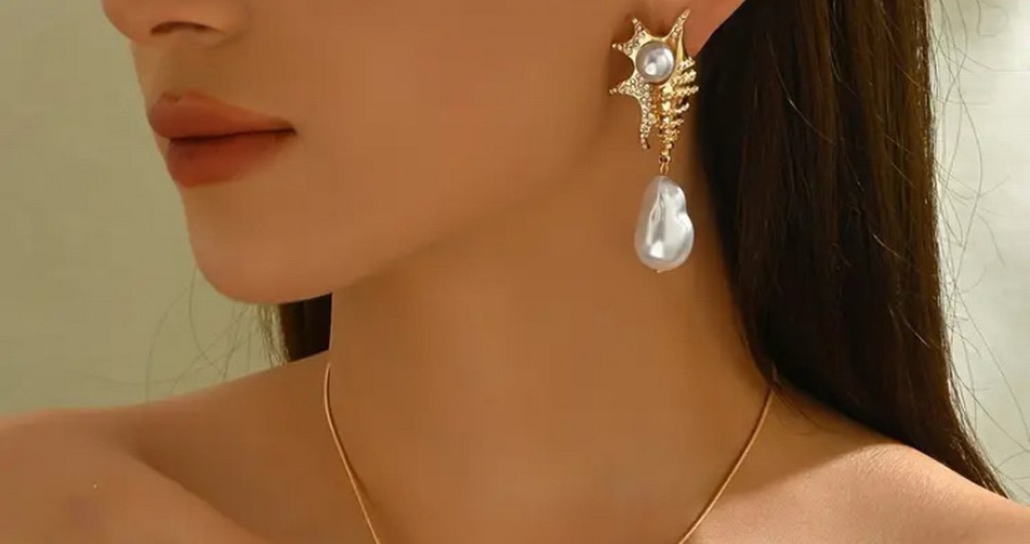 İnci Detaylı Altın Rengi Midi Küpe - Görsel 2