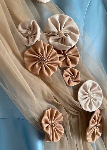 Nakışlı Uzun Kollu Mavi Abiye Elbise - Görsel 3