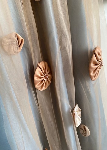 Nakışlı Uzun Kollu Mavi Abiye Elbise - Görsel 4