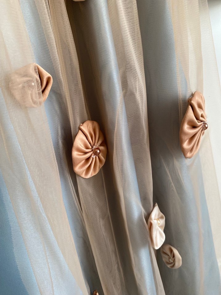 Nakışlı Uzun Kollu Mavi Abiye Elbise - Görsel 4