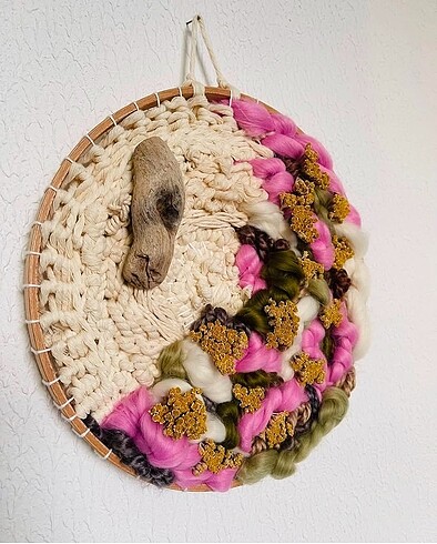 Civanperçemi Yün Keçe Makrome Yuvarlak Dekoratif Salon Duvar Süs - Görsel 2